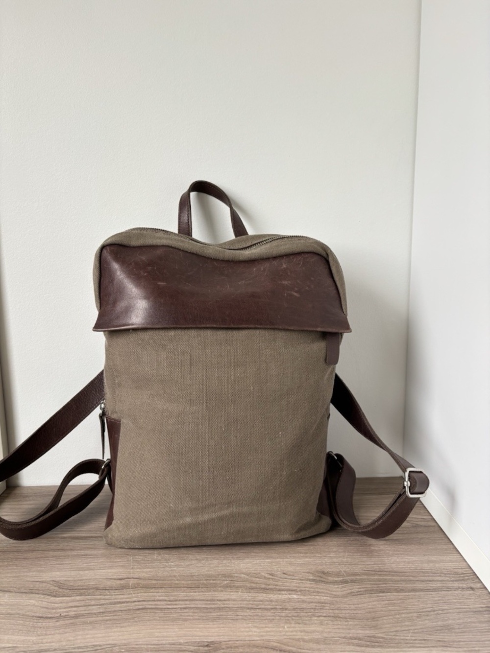 M0851 Backpack Leather / Fabric Brown Unisex Authentic Made In Canada